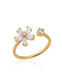 1Pc Exquisite Cubic Zirconia &Cat's Eye Stone Flower Open Adjustable Ring, Suit For Women Daily Decoration Valentines - 1 - View 14