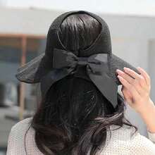 1頂女款夏日新款帽子,韓版時尚大邊沙灘遮陽帽,帶有防uv功能 - A - 查看 4
