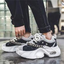 2024新款男士厚底波浪帆布鞋，時尚增高運動鞋 - 黑與白 - 查看 6