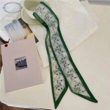 1入韓式時尚絲質女士圍巾，適用於春秋季，可以用作頭帶、裝飾、長薄腰帶或手提包帶，優雅時尚 - 銅色 - 查看 9