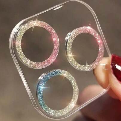 CSDZ 1片闪亮相机镜头保护膜，带闪光镜头贴膜，镜头玻璃保护膜，兼容 11/12/13/14/15 Pro Max/12 Mini/13 Mini，闪亮水晶礼物，适合生日、送给家人、朋友，镜头保护膜，手机配件，防水、防震、防摔、防刮擦，全覆盖