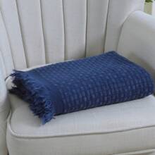 Manta de lã de sofá Boho, Leve com Franjas para Casa de Fazenda, Mantas de Tecido Estilo Waffle Fuzzy para Sofa e Cama, 50\"\" x 60\"\" - Azul marinho - Ver 6