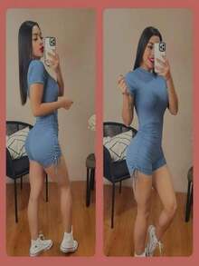 Body Enterizo Mono Biker Sexy Ajustado Con Jareta - Gris - Ver 4