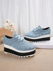 Women's Thick Bottom Low-Cut Shoes, Spring/Summer Fashion Light Blue Wedge Heel Flat Casual Shoes