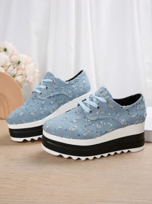 Women's Thick Bottom Low-Cut Shoes, Spring/Summer Fashion Light Blue Wedge Heel Flat Casual Shoes
