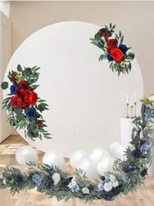 3Pcs/Set Artificial Eucalyptus Willow Garland With Flowers 1Pc 6FT With Wedding Arch Flowers Floral 2Pcs Swag Arrangements, Wedding Table Garland With Flowers Handcrafted Wedding Centerpieces Table Runner Swag For Rehearsal Dinner Bridal Shower Outdoor Decor - 藏蓝色 - 查看 1