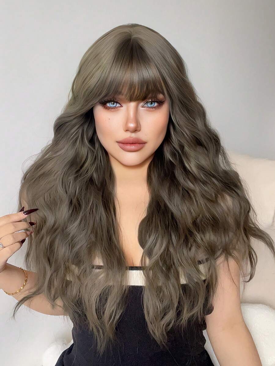 1 miếng Sợi tổng hợp Chống nóng Tóc xoăn Tóc mái Tóc giả Nâu 26 Inch Dệt Hằng ngày Tự nhiên Thực tế Tóc giả - Nhiều màu - Xem 1