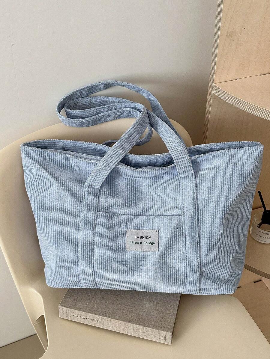Bolso de mano grande de pana de unicolor simple, útiles escolares, bolsa escolar, vuelta al colegio, bolso escolar grande, gran capacidad, portátil, adecuado para adolescentes, mujeres, estudiantes universitarios, niños y hombres, principiantes y trabajadores de cuello blanco, perfecto para volver al colegio, primer día de escuela, universidad, trabajo, negocios, ir y venir, al aire libre, viajes, oficina, nueva bolsa de mujer para otoño e invierno, mejor bolso de otoño