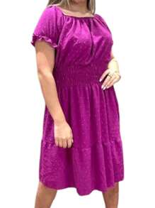 Vestido Midi Ciganinha Tecido Duna Pipoca Manga Princesa Moda Feminina Modelo Verão - Fúcsia - Visão 3