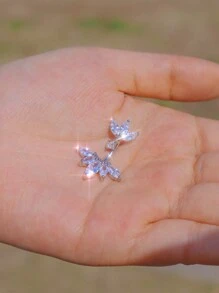 1pc 316l Stainless Steel Navel Ring, With Shiny White Heart Or Leaf Shaped Decoration, Perfect Accessory For Women's Parties Or Music Festivals, As A Festive Gift. Valentines - Silver - View 11