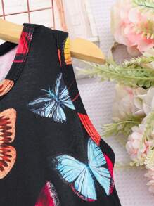 Tween Girl Summer Round Neck Sleeveless Butterfly Print Casual Dress