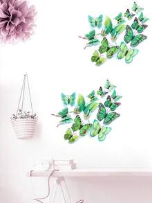 24pcs/Pack 3d Magnetic Butterfly Wall Stickers For Festive And Romantic Decoration, Party & Daily Use - Green - View 2