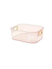 1pc Clear Desk Storage Box, Modern PET Double Handle Design Desktop Storage Basket For Home - Baby Pink - View 5