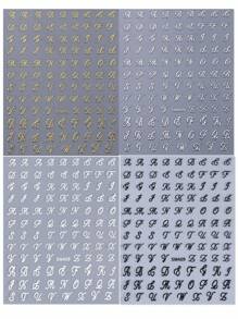 4 Stücke 3D Buchstaben Nagelkunst Aufkleber, schwarz, weiß, gold, silber, gotisches, retro, künstlerisches englisches Buchstaben Symbol Design, holografische Nagelkunst DIY Aufkleber, rutschfeste Nageldekoration, Nägel, Nagelbedarf - Verschiedenfarbig - Übersicht 9