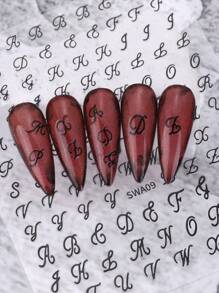 4 Stücke 3D Buchstaben Nagelkunst Aufkleber, schwarz, weiß, gold, silber, gotisches, retro, künstlerisches englisches Buchstaben Symbol Design, holografische Nagelkunst DIY Aufkleber, rutschfeste Nageldekoration, Nägel, Nagelbedarf - Verschiedenfarbig - Übersicht 7