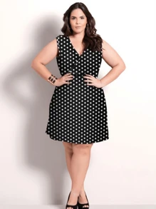 Plus Size Dresses - 黑與白 - 查看 3