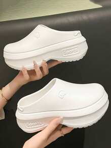 Women's Solid Color Mules, Casual Garden Shoes, Comfortable Waterproof Slouchy Shoes, Bird Nest Shoes, Couple's Beach Shoes, Black Plus Size Casual Shoes - White - View 2