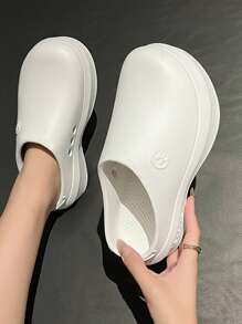 Women's Solid Color Mules, Casual Garden Shoes, Comfortable Waterproof Slouchy Shoes, Bird Nest Shoes, Couple's Beach Shoes, Black Plus Size Casual Shoes - White - View 3