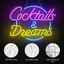 1pc Cocktails Dreams LED Neon Lighted Sign Acrylic Back Panel USB Dimmer Switch Neon Sign For Home Man Cave Beer Bar Club Party Wall Art Decor Night Lamps Signboards LED Sign - Purple+Blue+Yellow - View 3