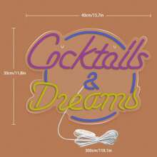 1pc Cocktails Dreams LED Neon Lighted Sign Acrylic Back Panel USB Dimmer Switch Neon Sign For Home Man Cave Beer Bar Club Party Wall Art Decor Night Lamps Signboards LED Sign - Purple+Blue+Yellow - View 2