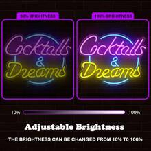 1pc Cocktails Dreams LED Neon Lighted Sign Acrylic Back Panel USB Dimmer Switch Neon Sign For Home Man Cave Beer Bar Club Party Wall Art Decor Night Lamps Signboards LED Sign - Purple+Blue+Yellow - View 4