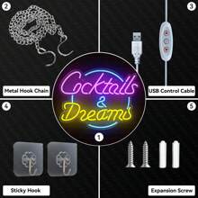 1pc Cocktails Dreams LED Neon Lighted Sign Acrylic Back Panel USB Dimmer Switch Neon Sign For Home Man Cave Beer Bar Club Party Wall Art Decor Night Lamps Signboards LED Sign - Purple+Blue+Yellow - View 5