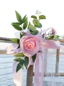 1入組婚禮椅子花裝飾人工花藝擺設椅背走道花裝飾,適用於婚禮、派對等場合 - 彩色 - 查看 6