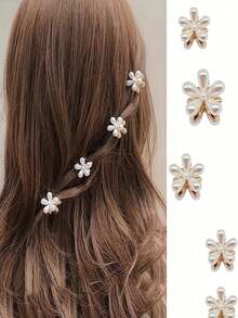 4入組復古珍珠花髮夾,甜美迷你髮夾 - 彩色 - 查看 4