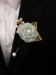 Broche unisex de flor de lirio y hoja decorativa con alfiler para bodas, fiestas y uso diario. - A - Ver 5