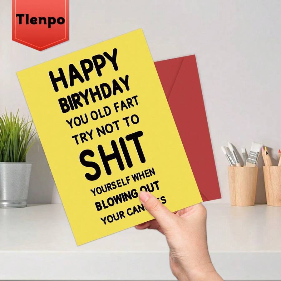 Tlenpo 1 Miếng Nam Vui & Sinh nhật Thẻ Bộ , Hoàn hảo Duy nhất Quà sinh nhật Đối với Anh em , Ông , Bố , Không phổ biến Mặt hàng , Thẻ , Bao gồm Thẻ Và - Màu vàng - Xem 1