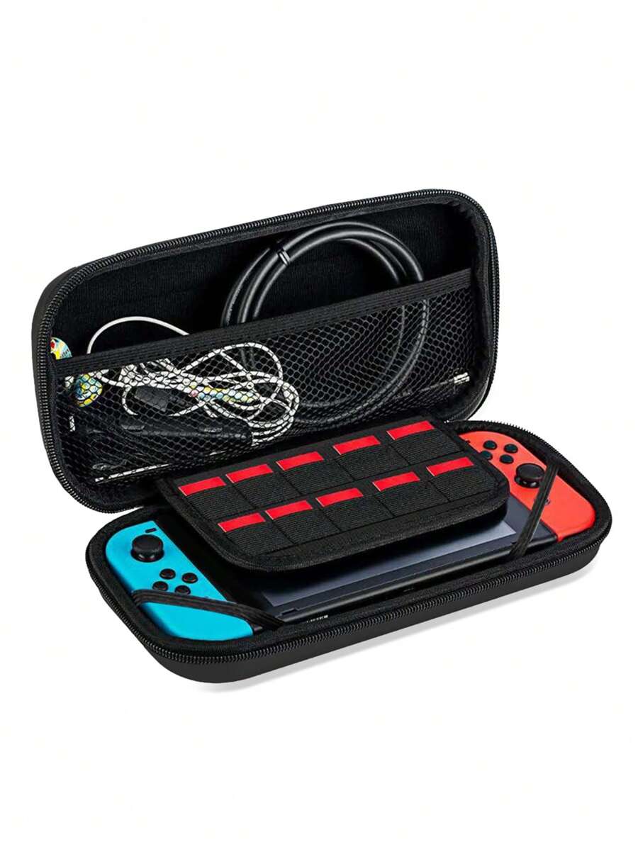 Switch 收纳袋保护套，便携式 Eva 硬壳，兼容 Switch 配件 - 黑色 - 查看 1