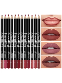 12pcs Velvet Matte Lip Liner Pencils, Smooth & High Pigment Lip Makeup Pencils - 彩色 - 查看 2