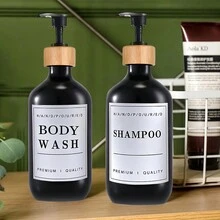 3pcs Bath Dispenser Set, Including Shampoo, Conditioner, Body Wash Distributors, With Waterproof Label Stickers - Black - View 4