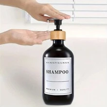 3pcs Bath Dispenser Set, Including Shampoo, Conditioner, Body Wash Distributors, With Waterproof Label Stickers - Black - View 3