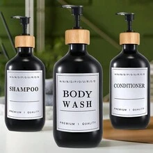 3pcs Bath Dispenser Set, Including Shampoo, Conditioner, Body Wash Distributors, With Waterproof Label Stickers - Black - View 6