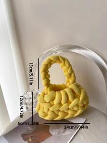 Ladies' Handbag, Hooked And Woven, Solid Color, Handmade, Hollow Design, Fashionable And Minimalist, Suitable For Outings And Shopping. - Yellow - View 6