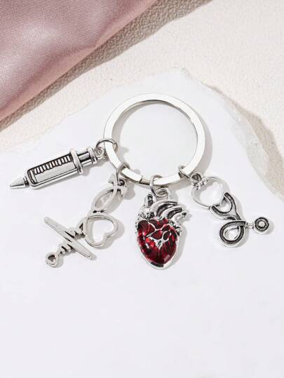 Llavero con forma de gota de aceite, jeringa y estetoscopio con forma de corazón, herramientas de médico y enfermera, accesorios de coche para el Día de San Valentín, accesorios para bolso, llaveros con soporte para identificación, regalos para madre, padre, graduación y maestro