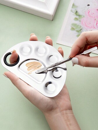2pcs/Set Half Round Stainless Steel Palette With Spatula For Mixing Nail Polish, Makeup,Makeup,Cheap,Room Decor,Vanity,Travel,Bedroom,Makeup Accessories,Cheap,Stocking Stuffers,Makeup,Makeup Tools,Cheap Stuff,Gifts,Gifts For Women,Christmas Gifts