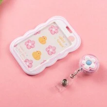 Süßer Cartoon rosa Blume einziehbarer Badge Aufroller mit Zugangskarte, Krankenhausausweis Länge 50cm, Foto ID Abdeckung, Ausweishalter, Kartenetui, Geschäftskartenhalter, Kreditkartenhalter, Ausweishalter, Damen