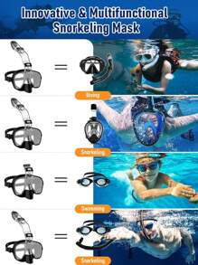 Half Face Snorkel Mask - Foldable, Dry Type, Multifunctional Snorkel Mask With 180° Panoramic View, Anti-Fog & Leak-Proof, Suitable For Adults With Camera Mount Diving Equipment, Beach Essentials, Beach Accessories, Pool Float - Black - View 8