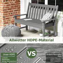 Garden Bench Weatherproof, 2 Seater Park Bench Plastic, Outdoor Bench Loadable Up To 320kg, Patio Bench With High Backrest & Armrest, Bench Garden Balcony Patio, 132 X 65 X 91 Cm, Gray