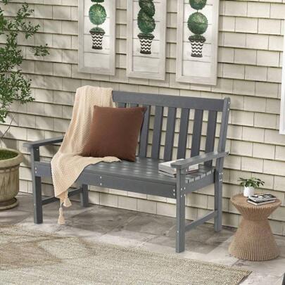 Garden Bench Weatherproof, 2 Seater Park Bench Plastic, Outdoor Bench Loadable Up To 320kg, Patio Bench With High Backrest & Armrest, Bench Garden Balcony Patio, 132 X 65 X 91 Cm, Gray