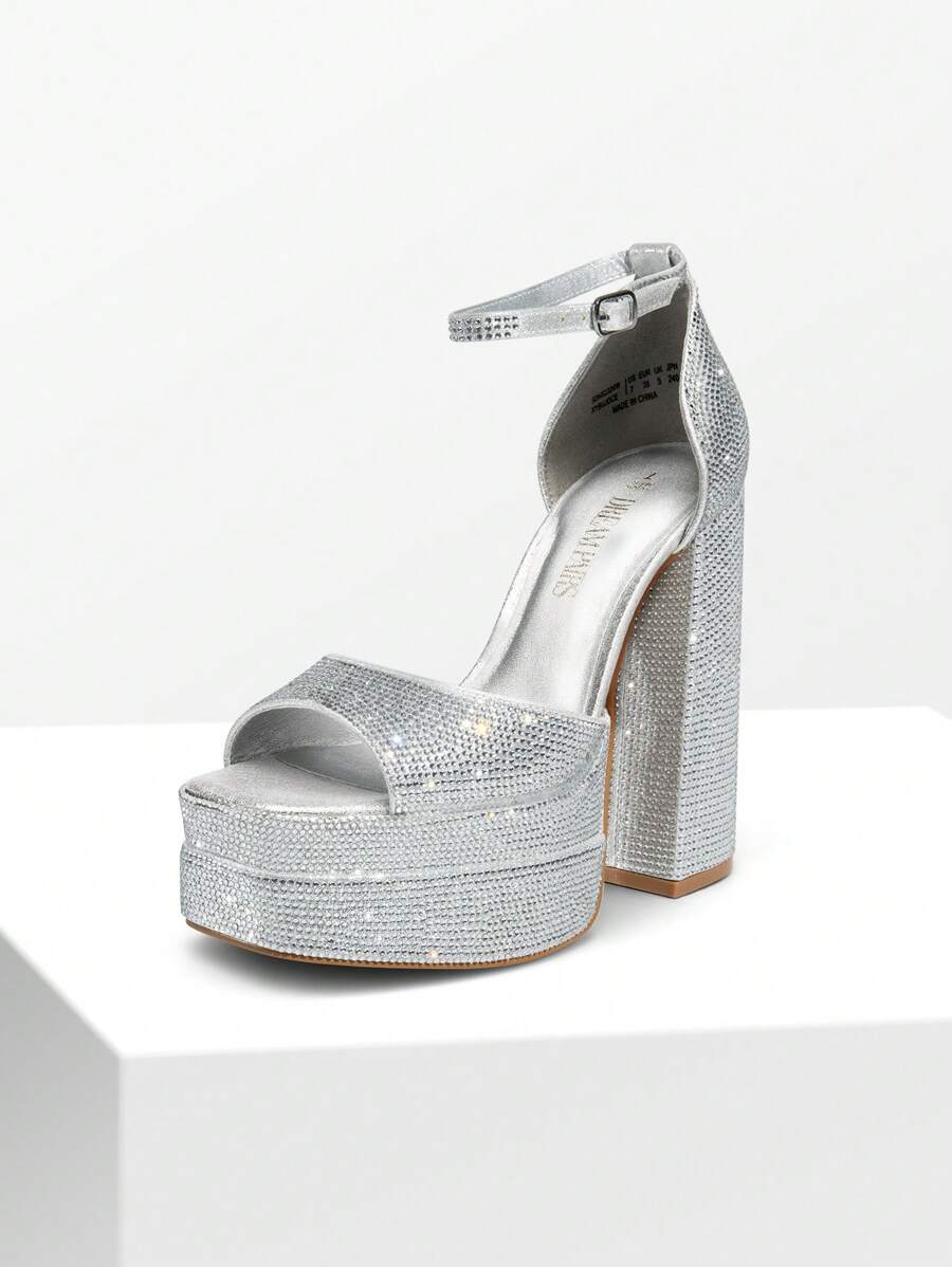 New Arrival Women Fashion Ankle Strap Platform Chunky Heeled Sandals, Sexy Peep Toe Ultra High Heel Sandals For Festival Party, Nightclub Date - 銀色 - 查看 1