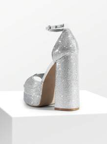 New Arrival Women Fashion Ankle Strap Platform Chunky Heeled Sandals, Sexy Peep Toe Ultra High Heel Sandals For Festival Party, Nightclub Date - 銀色 - 查看 3
