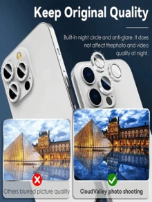 1 Bộ Phim Ống Kính Thủy Tinh Chống Xước Độ Nét Cao 3D Kim Cương Giả Sáng Bóng Tương Thích Với Apple Iphone 15/15pro/15promax/14/13/12/11 Bạc - Bạc - Xem 6