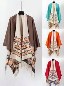 1pc Women Geometric Tassel Scarf With Slit, Versatile Wrap Shawl For Photo Shoot, Spring And Summer - Multicolor - View 12
