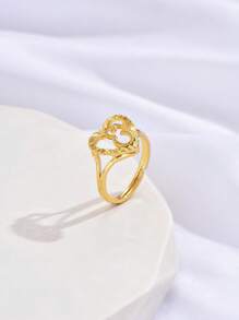 1只新款時尚極簡空心心形字母細節開口戒指,銅製,適用於女性,日常佩戴,生日禮物 - 戒指 - 查看 6