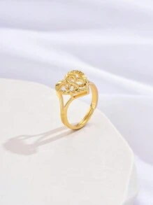 1只新款時尚極簡空心心形字母細節開口戒指,銅製,適用於女性,日常佩戴,生日禮物 - 戒指 - 查看 3