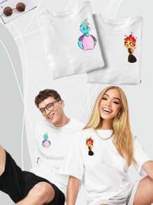 T-Shirts For Couples. Couple Outfit T-Shirts, TWO Pieces, Duo, Girl Fire Drawing WaterLove, Boyfriends, Brothers, Friendship, Anniversary - 白色 - 查看 2