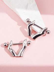 1pair Fashionable Stainless Steel Nipple Rings Finger Rings Piercing Skin Jewelry For Women - Multicolor - View 11